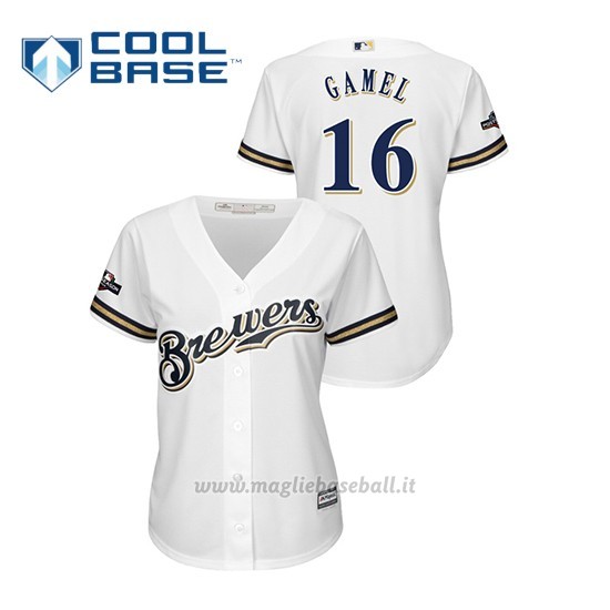 Maglia Baseball Donna Milwaukee Brewers 16 Ben Gamel 2019 Postseason Cool Base Bianco